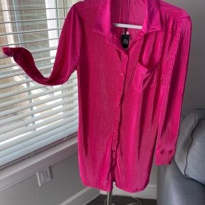 Fashion Nova Fuchsia Pleated Shirt Dress